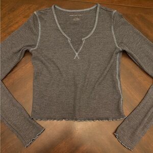 American Eagle Outfitters Charcoal Long Sleeve V-Neck Top